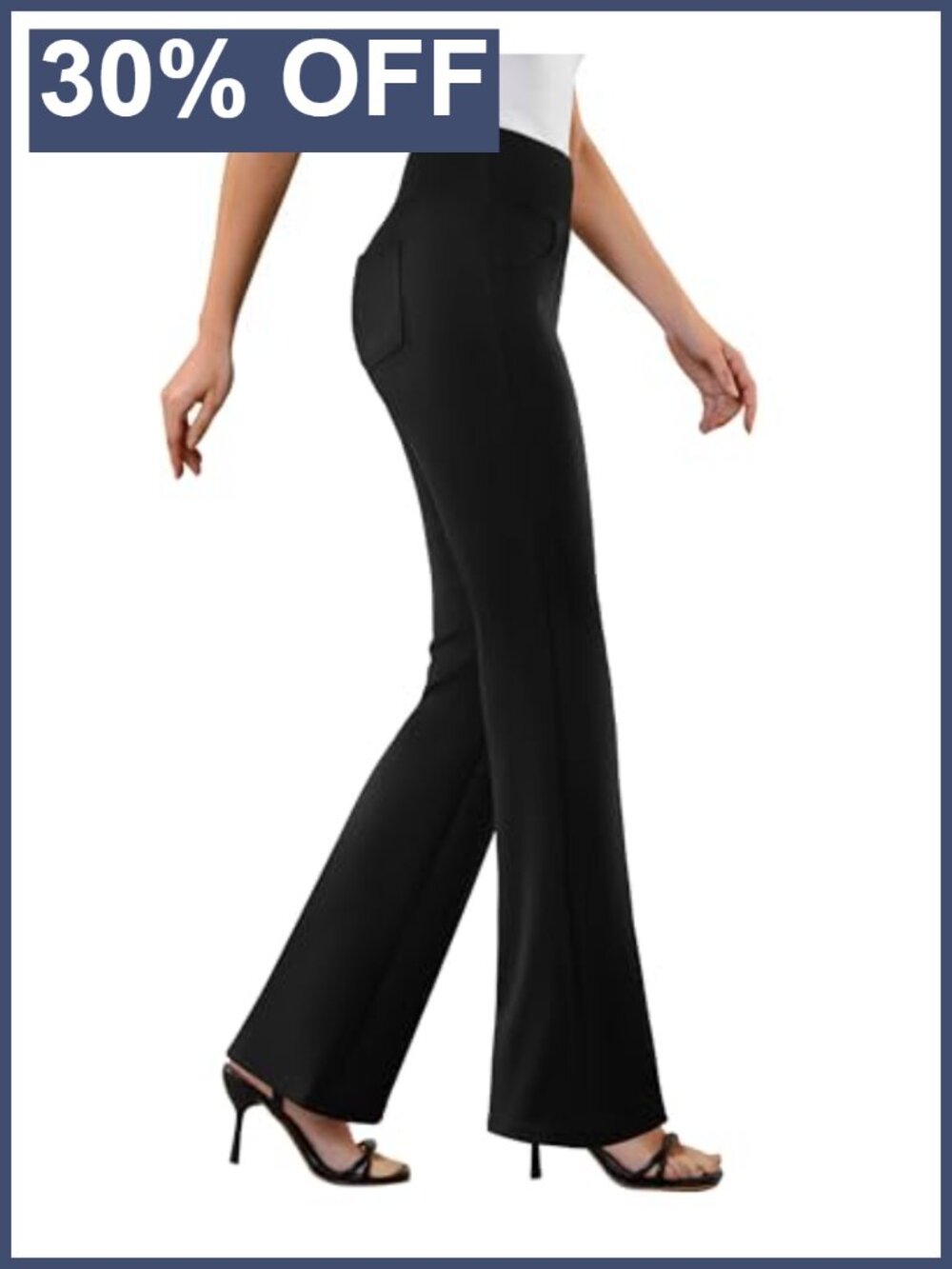Womens Stretchy Dress Pants High Waist Flare Pull On Work Slacks Pockets